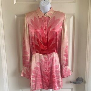 Alexis Vento pink red feather print satin mini dress small